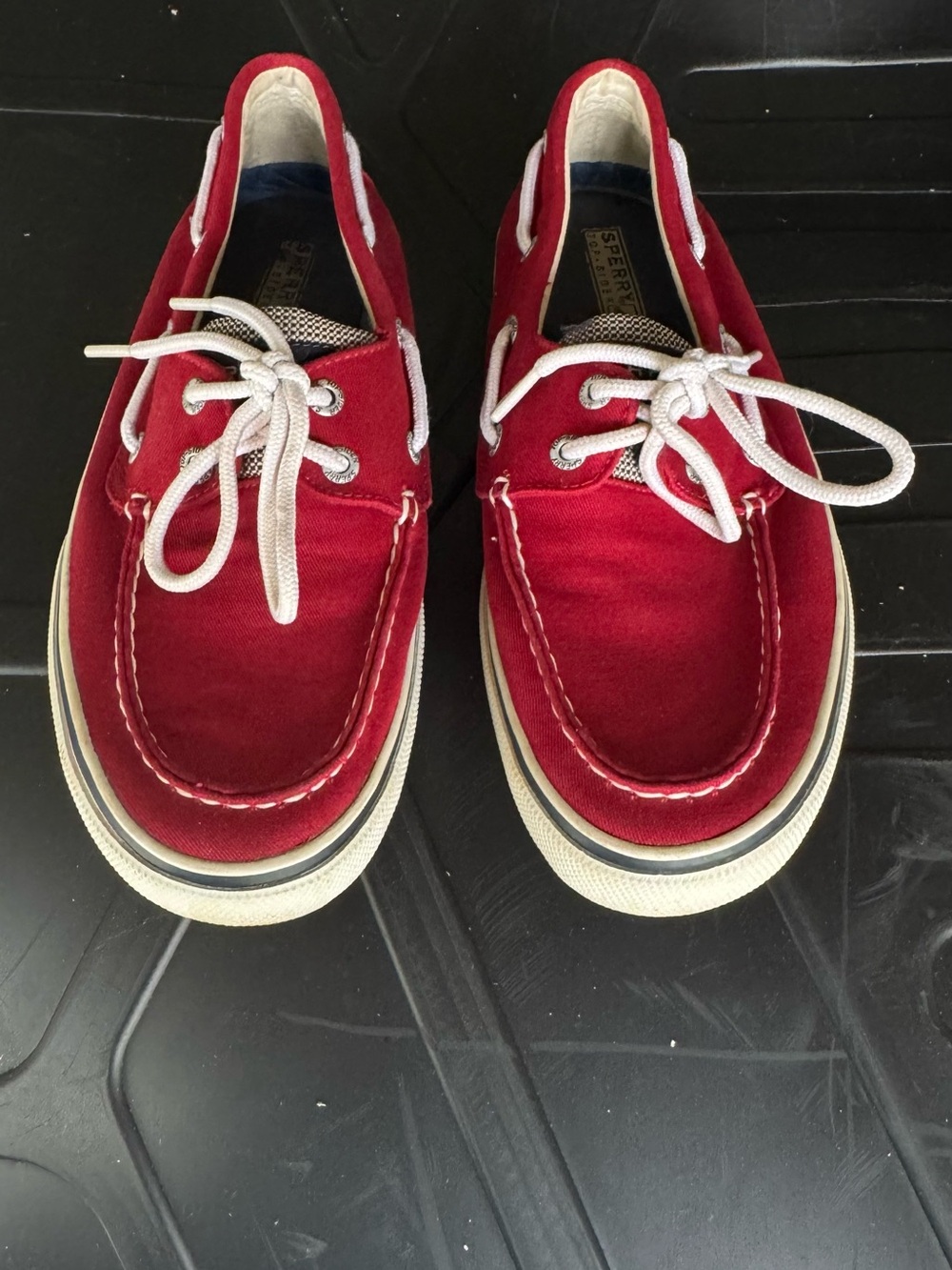 Sperry Men's Red Canvas 2-Eye Boat Shoes with White Laces